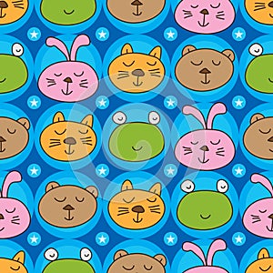 Cat frog bear rabbit head symmetry seamless pattern photo