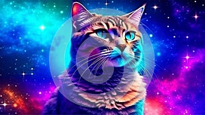 A Cat in galaxy universe on space glowing background.Animals in the Chinese zodiac calendar,esoteric horoscope.