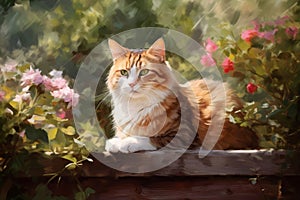 Cat garden box summer. Generate Ai