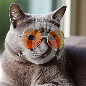 A cat getting dressed for the impending summer and donning sunglasses