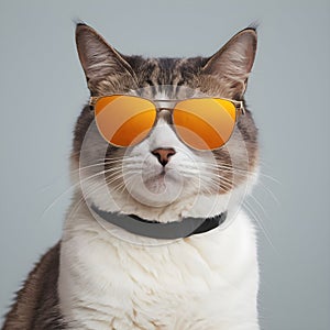 A cat getting dressed for the impending summer and donning sunglasses