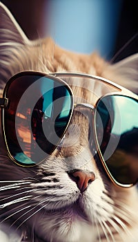 A cat getting dressed for the impending summer and donning sunglasses