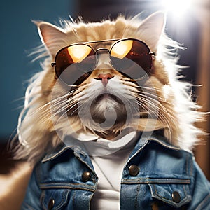 A cat getting dressed for the impending summer and donning sunglasses