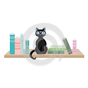 Cat with glasses and books