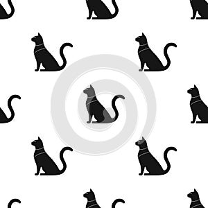 Cat goddess Bastet icon in black style isolated on white background. Ancient Egypt pattern stock vector illustration.