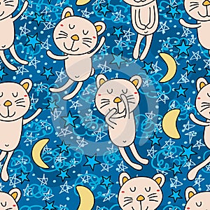 Cat good night seamless pattern