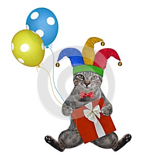 Cat gray clown with balloons 2