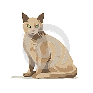 a cat with green eyes sitting on a white background with a shadow of its head on the cat\'s chest and