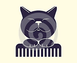 Cat grooming. Zoo Salon, monochrome flat icon