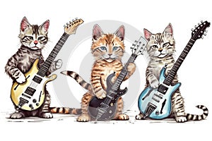 cat with guitar group of rocker kittens Generative AI