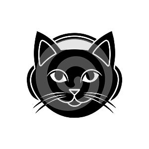 Cat head with headphones vector silhouette