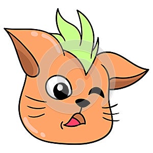 Cat head logo seduces a wink. carton emoticon. doodle icon drawing