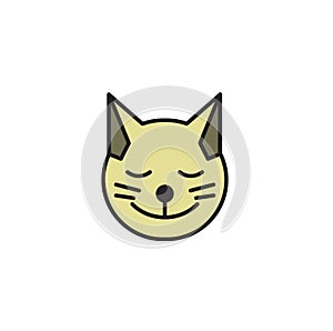 Cat head round icon. Kitten smiling face. Cartoon design icon. Flat vector illustration. Isolated on white background.