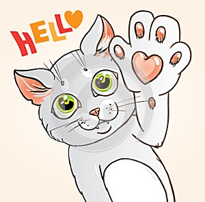 Cat with a with a heart on its paw graphic