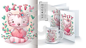 Cat with heart poster and merchandising.