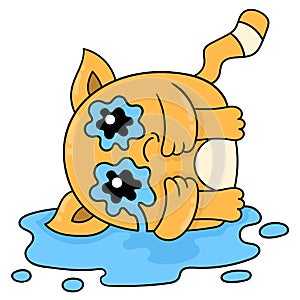 Cat is heartbroken tears welling up, doodle icon image kawaii