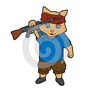 Cat holding a gun cartoon character illustration