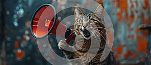 Cat Holding Red and Black Megaphone