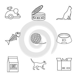Cat house icons set, outline style