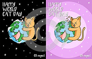 Cat hugging the earth at space illlustration design