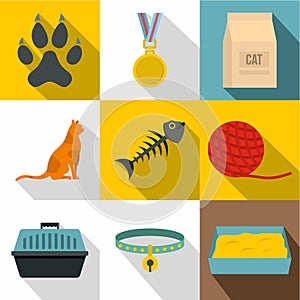 Cat icon set, flat style