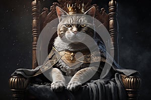 cat king on a throne illustration generative ai