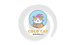 Cat or kitty or kitten cold smile cute cartoon  logo vector  illustration