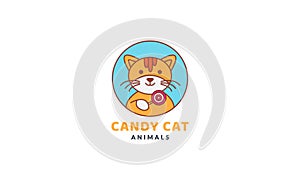 Cat or kitty or kitten eat candy  cute cartoon vector  illustration