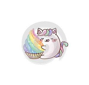 Cat Kitty kitten hug cupcake dessert delicious kawaii chibi Japanese style Emoji character sticker emoticon smile mascot