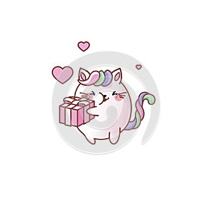 Cat Kitty kitten hug package gift joy kawaii chibi Japanese style Emoji character sticker emoticon smile emotion mascot