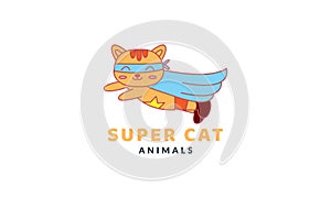 Cat or kitty or kitten pet as superhero cute cartoon  logo vector  illustration