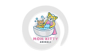 Cat or kitty or kitten pet bath cute cartoon  logo vector  illustration