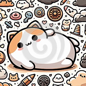 Cat laying on top of a pile of food, kawaii cutest fat cloud photo