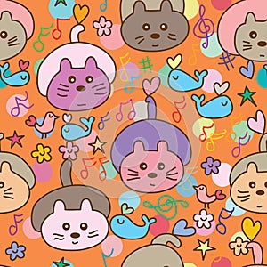 Cat like hedgehog lay down dream seamless pattern