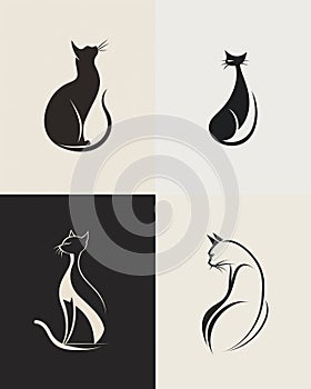 Cat logo design vector template. Black cat silhouette on white background.