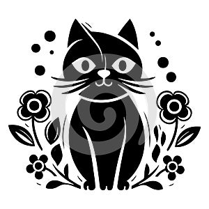 Cat logo minimalism, black cute cat, pet stock animation, pet cat image, ginger cat, animal vector silhouette.