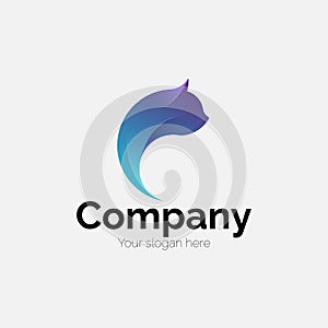Cat logo, Symbol, Modern logotype,  cat Sihouette, Feline logodesign, Company, Template, Blue gradient, Business