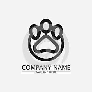 cat logo and vector animal icon footprint kitten calico logo dog symbol cartoon character sign illustration doodle design