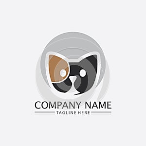 cat logo and vector animal icon footprint kitten calico logo dog symbol cartoon character sign illustration doodle design