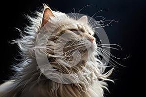 Cat with long fur resisting a strong wind, windy weather