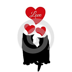 Cat love couple black silhouette, vector illustration