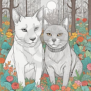 Cat love dog colorbook