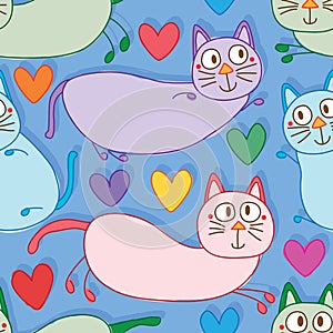 Cat love you will cute pose seamless pattern