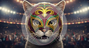 Cat Luchador Mask Stadium Image Funny Pet Photo photo