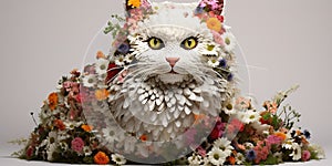 Cat made of flowers, concept of Floral art