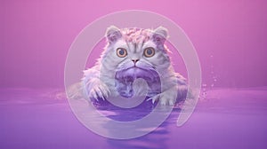 Cat Masquerading As A Frog Complete With Webbed Feet Pastel Light Purple And Light Crimson Backgroun