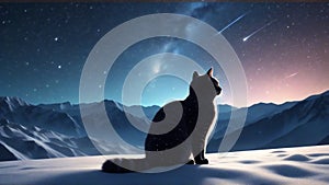 Cat in Midnight Feline Serenity under Starlit