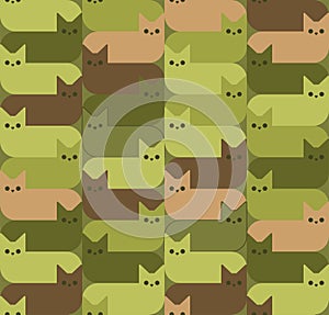 Cat Military Pattern seamless. pet soldier and protective Background. Army fabric ornament