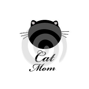 ``Cat mom`` text black symbol. Mother`s Day greeting card