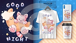 Cat on the moon - poster and merchandising.